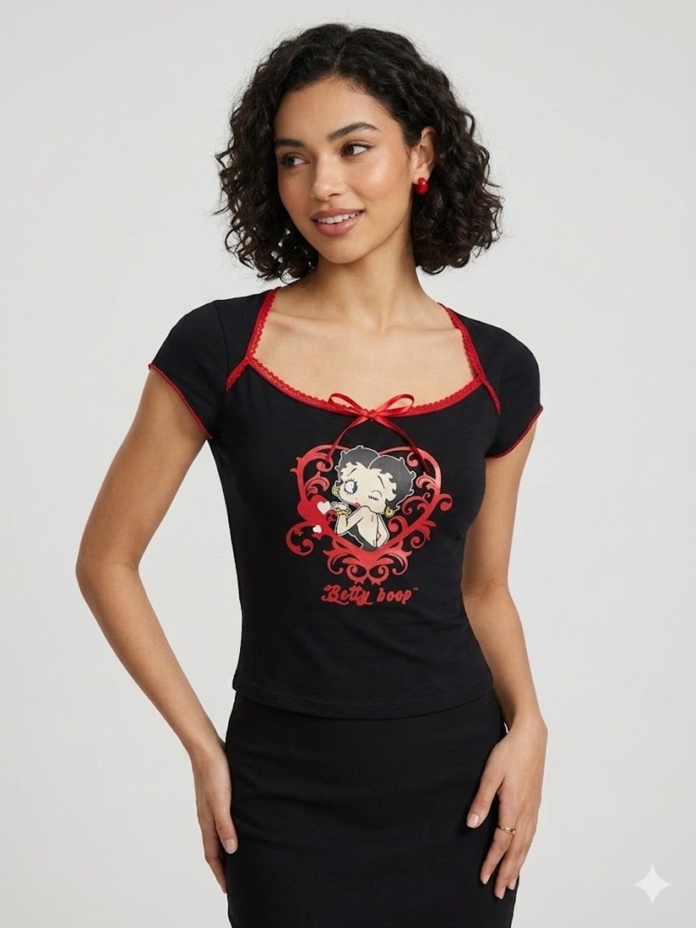Betty Boop Y2K Black Tee with Red Trim